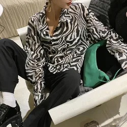 Zebra Print Shirt Women's Spring Thin Tops Retro Fashion French Chiffon Shirts Women's Loose Versatile Sunscreen Shirts Top