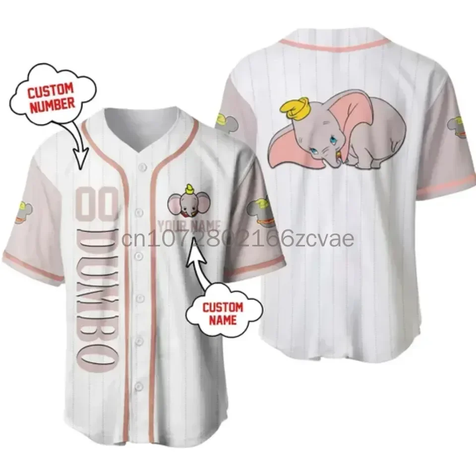 Dumbo Baseball Jersey Custom Name Disney Men\'s Baseball Jersey Fashionable Disney Short Sleeve Hawaiian Shirt Track Top