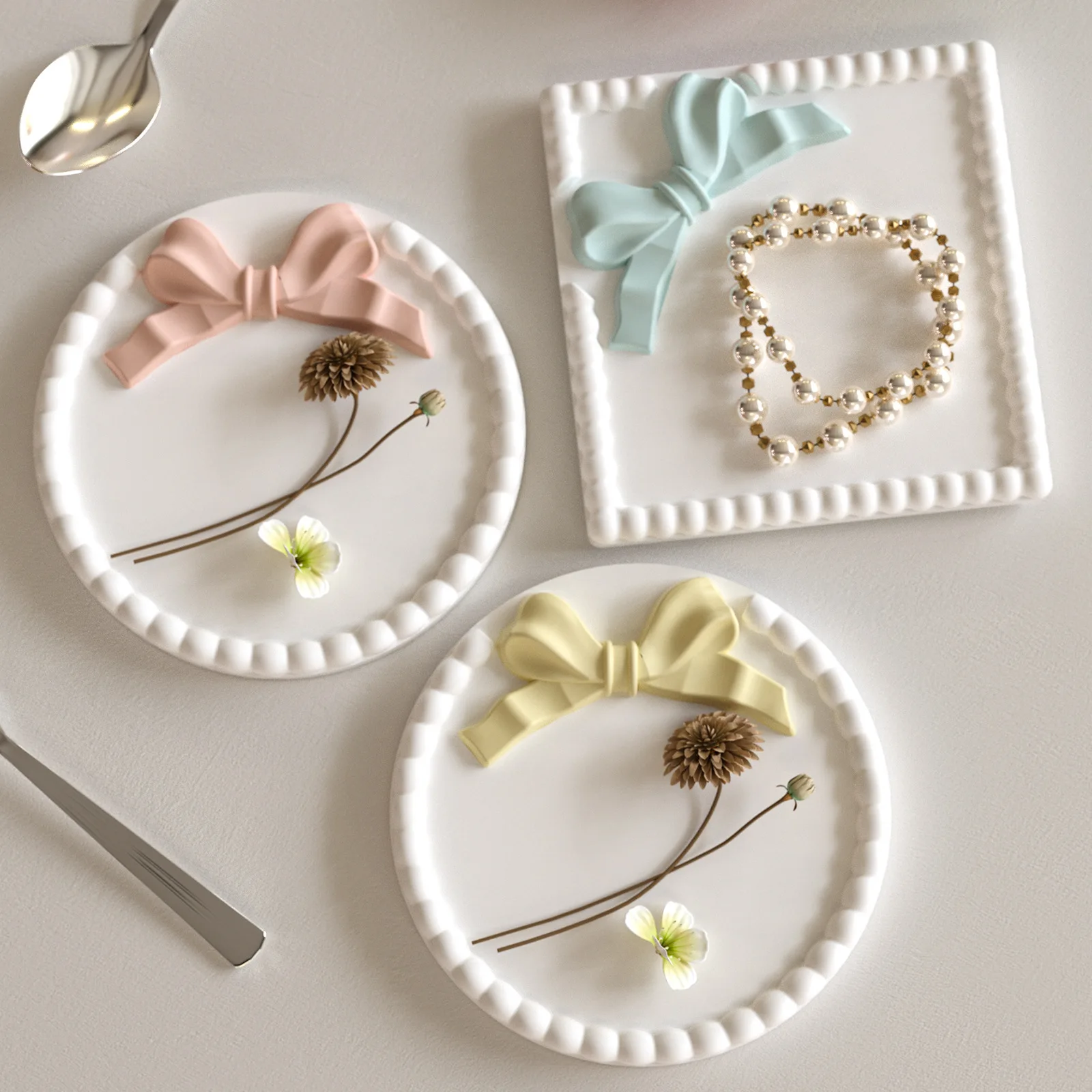 Butterfly Bow Wave Point Tray Silicone Mold Round Square Storage Plate Mold DIY Plaster Concrete Cement Epoxy Resin Casting Mold