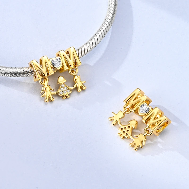 S925 Silver Charms Hypoallergenic Fit Snake Bracelet MOM Clover Bear Panda Dog Ladybug Zircon Beads Jewelry Gift For Women Girls