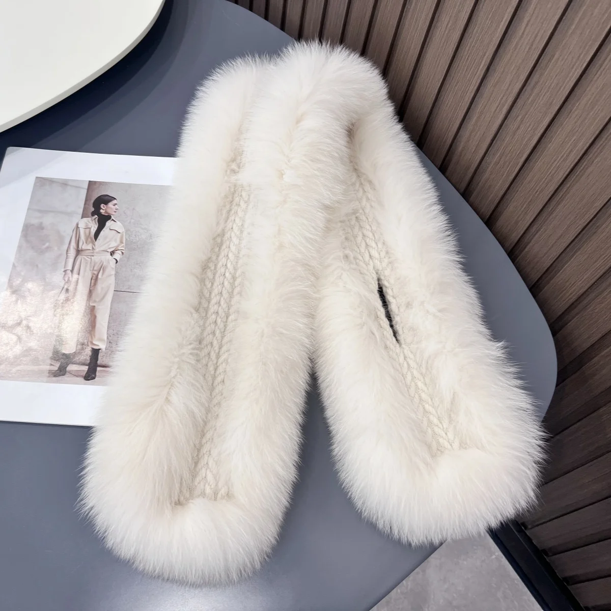 New autumn and winter whole fur fox hair with knitted double-sided fur scarf temperament warm real fur collar women