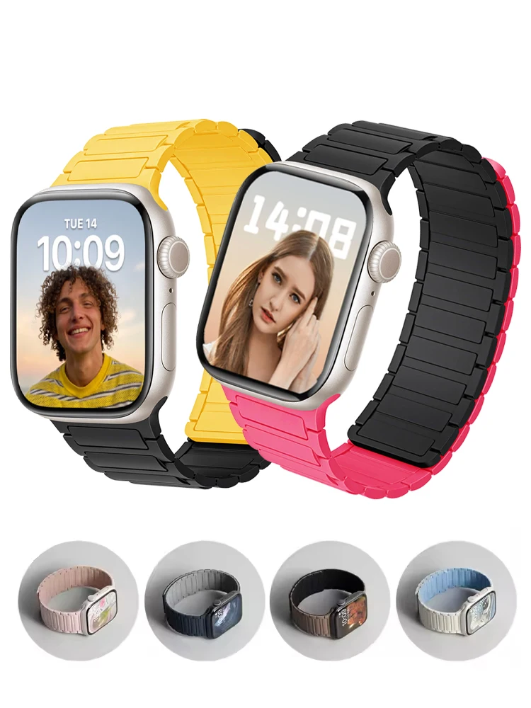 Farbblockiertes Armband für Apple Watch 46mm 42mm 45mm 44mm Silikon Magnetisches Correa Series 11 10 9 8 7 6 SE Ultra 3 Armband