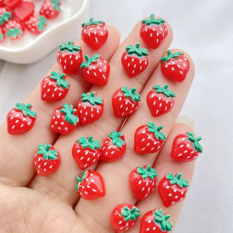 50pcs Resin Nail Mini Red Strawberries Charms Doodle Face Cartoon Jewelry Cute 3D DIY Nail Art Decoration Accessories