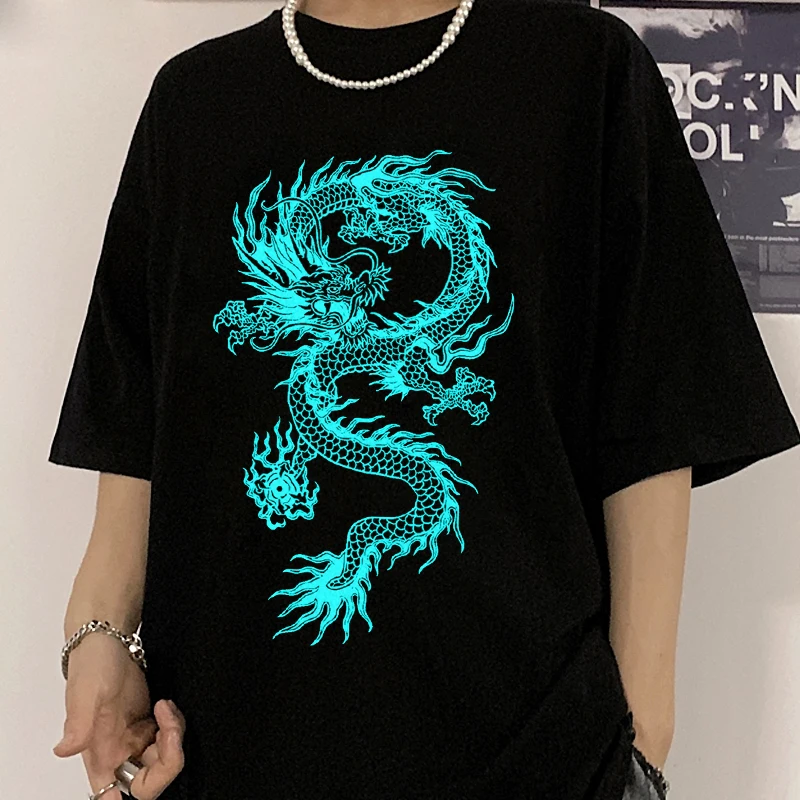 

Oversized T-shirt Ulzzang Harajuku Vintage Gothic Dragon Print T Shirt for Men Summer Loose Casual Unisex Cotton Streetwear Tops