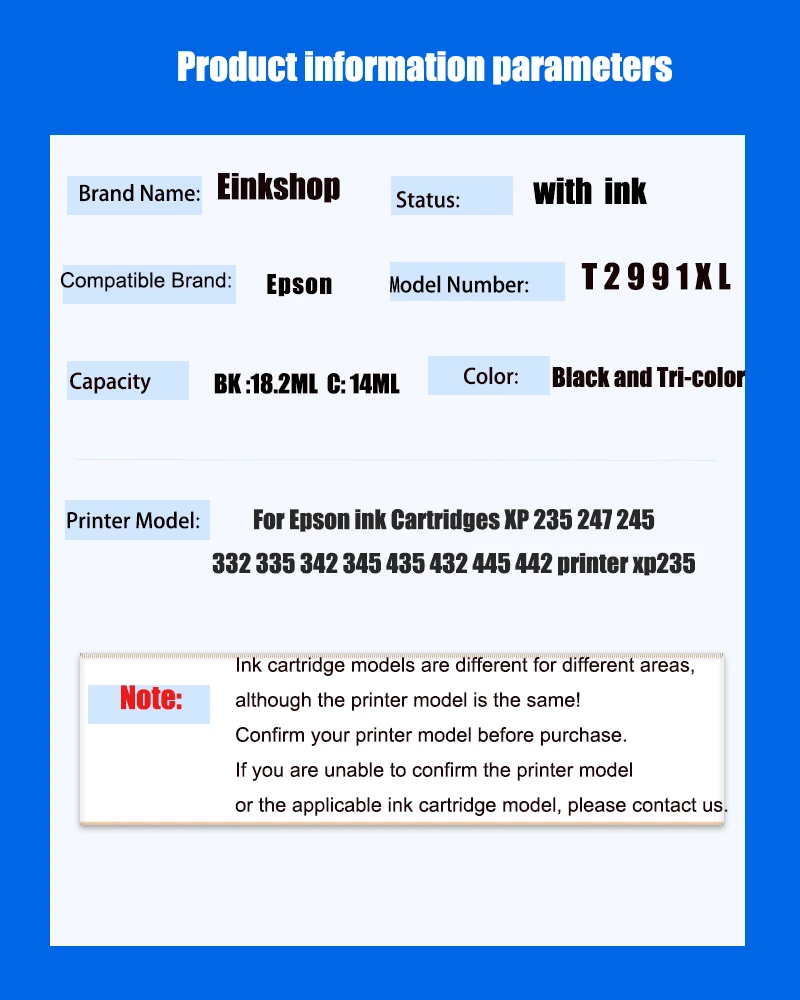 29XL T2991 T2991XL T29XL compatible For Epson ink Cartridges XP 235 247 245 332 335 342 345 435 432 445 442 printer xp235