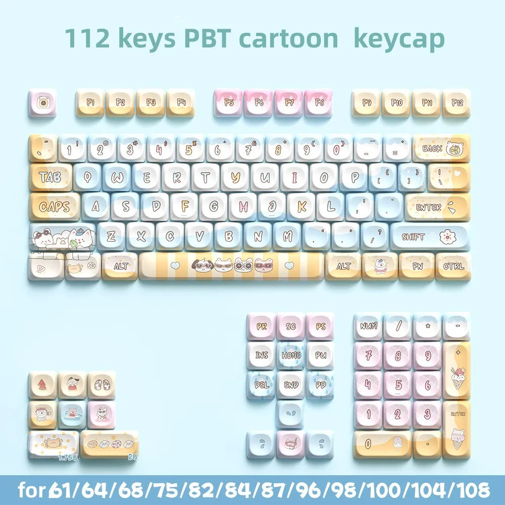 112 Keys Cartoon PBT Keycap Cute MCA Gaming Keycaps Personality Five-sided Sublimation for Cherry MX Switch Mechanical Keyboard