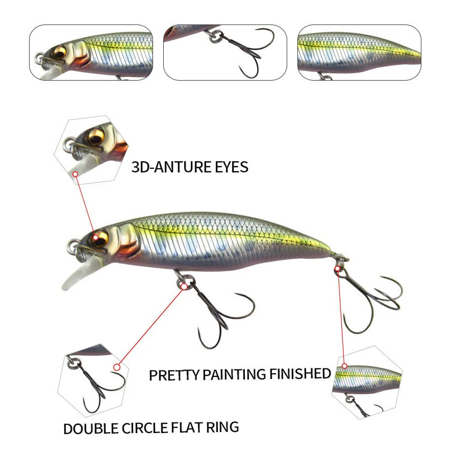 Sinking Minnow 50 mm 3,5 g Jerkbait Crankbait Wobbler Angelköder 50S Süßwasser harter Köder Bass Forelle Pike Peche Isca künstlich