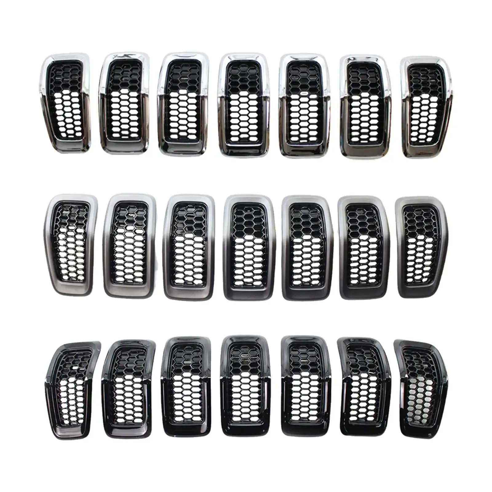 7x Grill Inserts with Chrome Rings 68303626AC Trim for 2014-2018