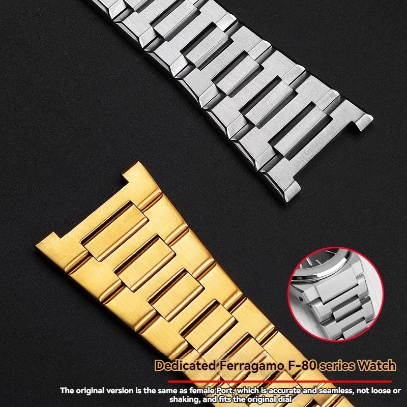 High Quality Solid Stainless Steel Notched Watch Strap for Ferragamo F-80 Watch SFUO00221 Series F80 Metal Strap Wristband Men