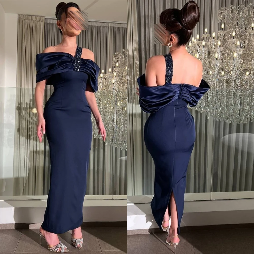 

Customized Fashion Jersey Boat Neck Evening Dress High Quality Crystal Prom Dresses Classic Mermaid Special Occasion Gowns