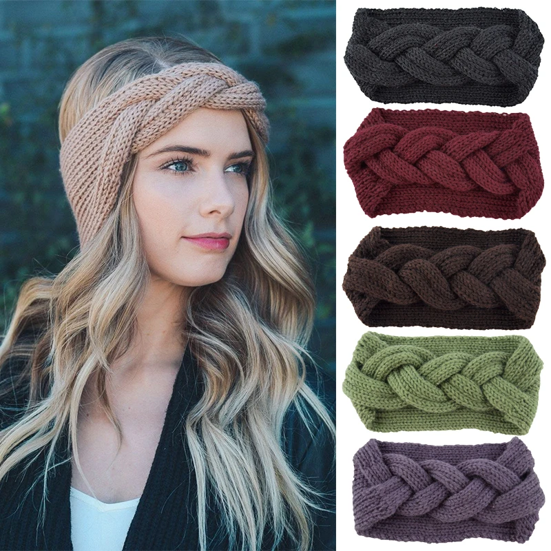 

Autumn Winter Knitted woolen Headband for Women Braided Hairbands wide Crochet Headwrap Turban Keep Ear Warmer Hair Accessories