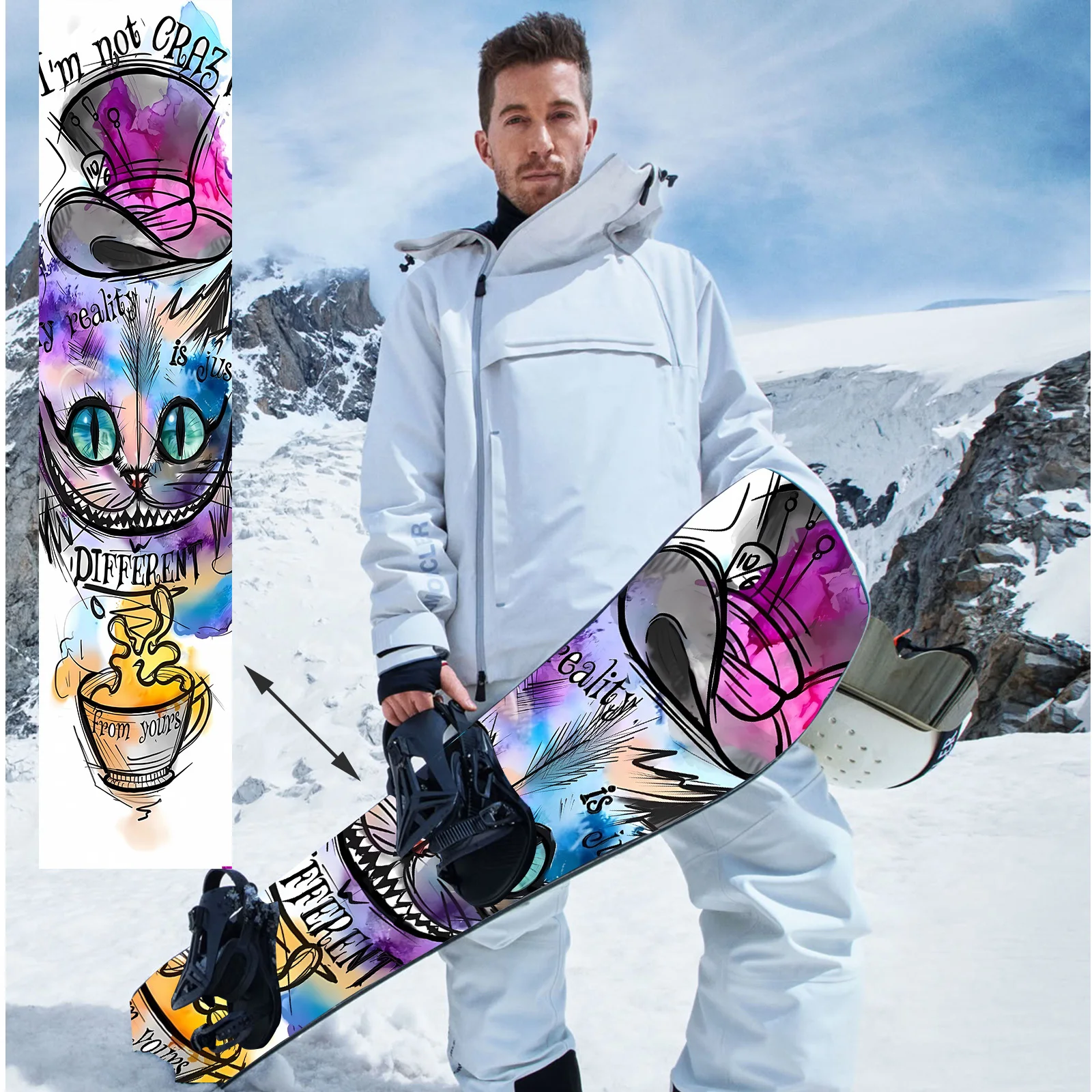 

1 piece, colorful street grotesque cat snowboard sticker, personalized pattern snowboard sticker, snowboard decorative sticker,