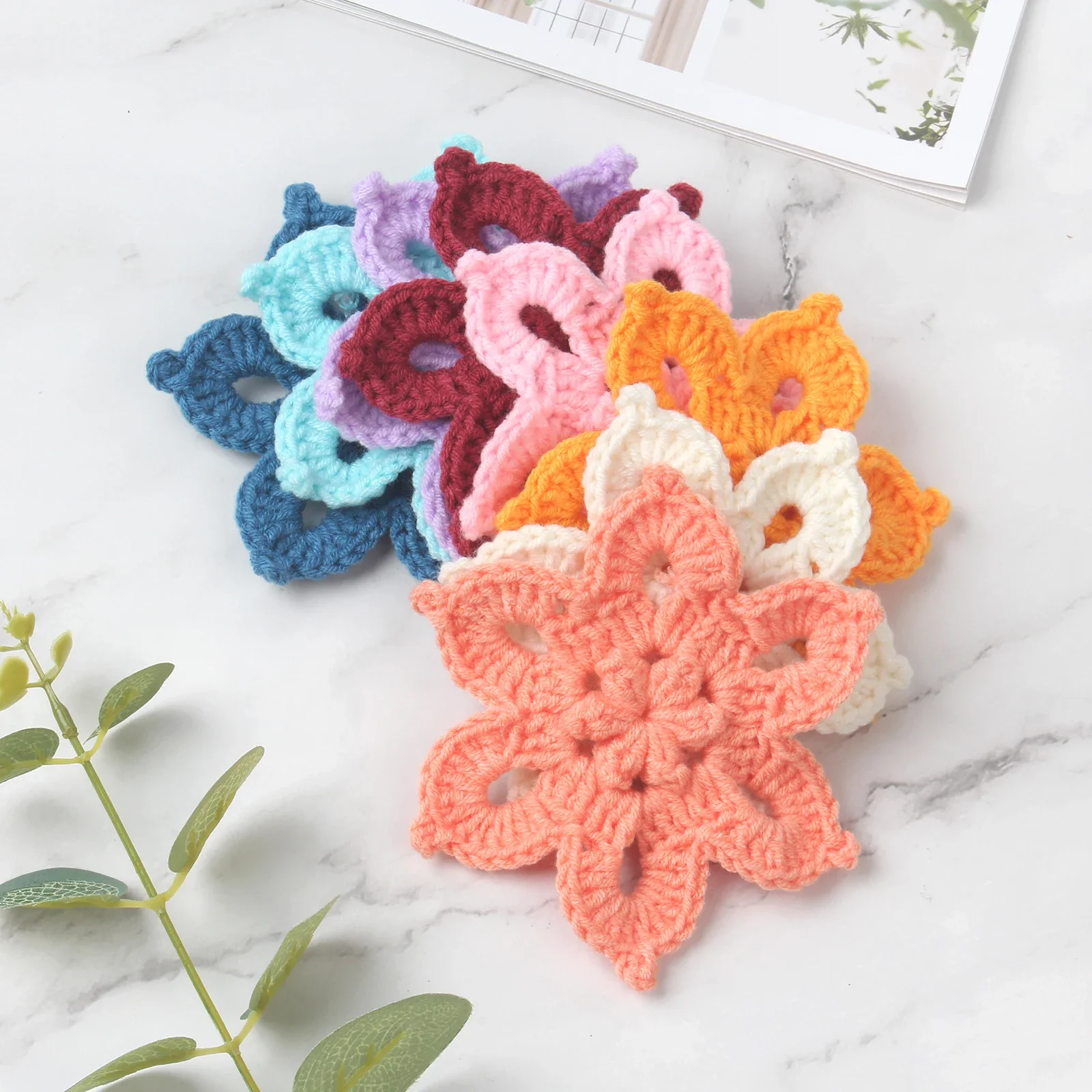 8pcs Knitted Crochet Flower Handmade Sewing Patches Clothes Hat Embroidered Fabric Curtains Duvet Cover DIY Deco Accessories