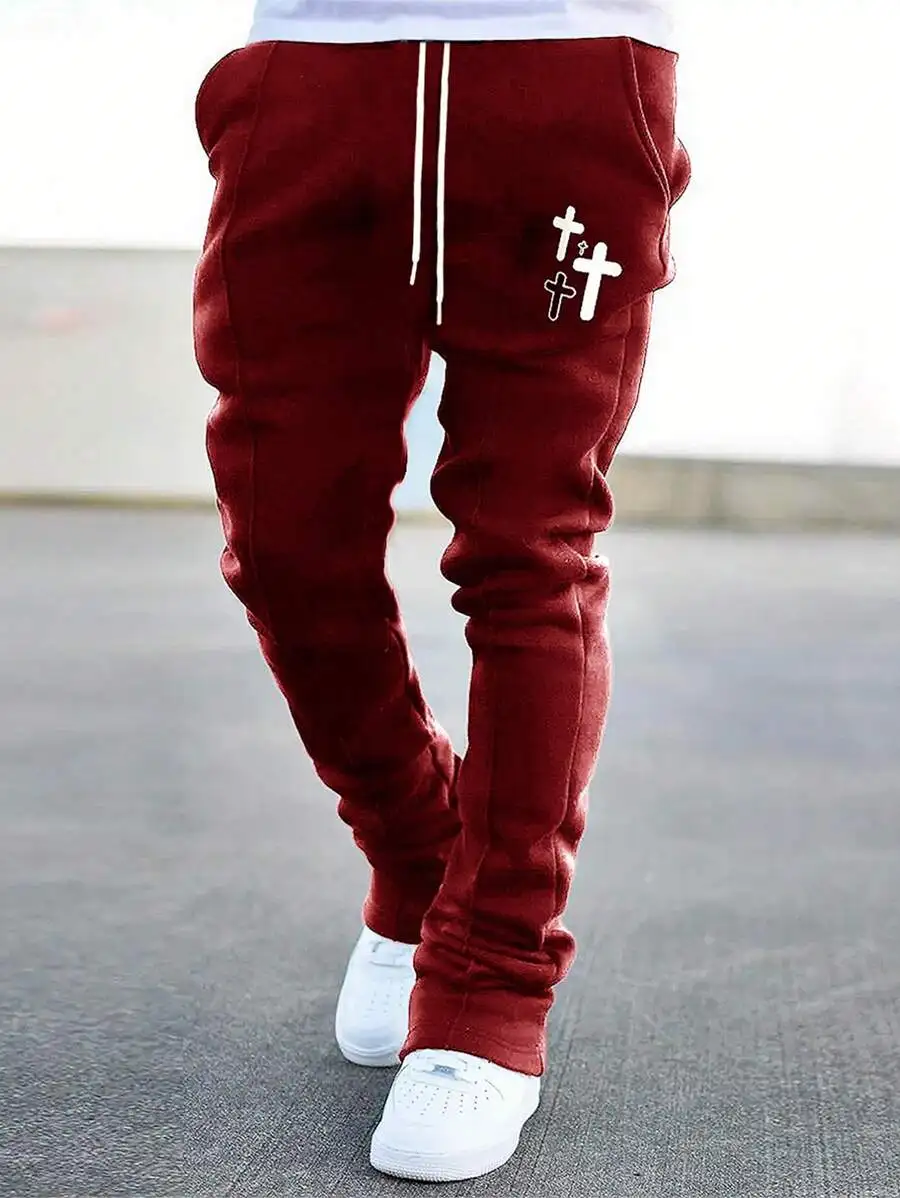 Manfinity Roghcode Men Cross Print Drawstring Waist Sweatpants Long Flare Going Out Goth Friends