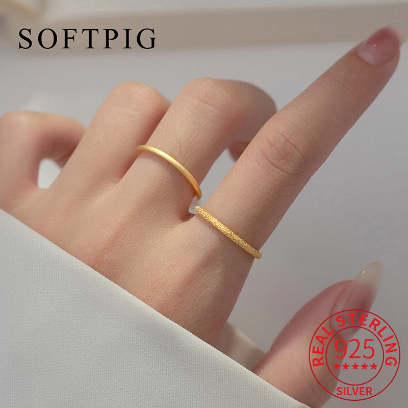 

SOFTPIG Real 925 Sterling Silver Frosting Round Ring for Charm Women Classic Fine Jewelry Minimalist Geometric Accessories