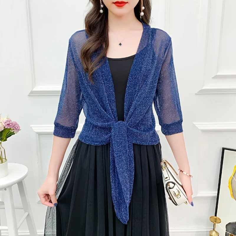 1pcs Elegant Lace Mesh Shawl, Thin Breathable Long Sleeves Smock, Summer Sun Protection Cardigan For Women