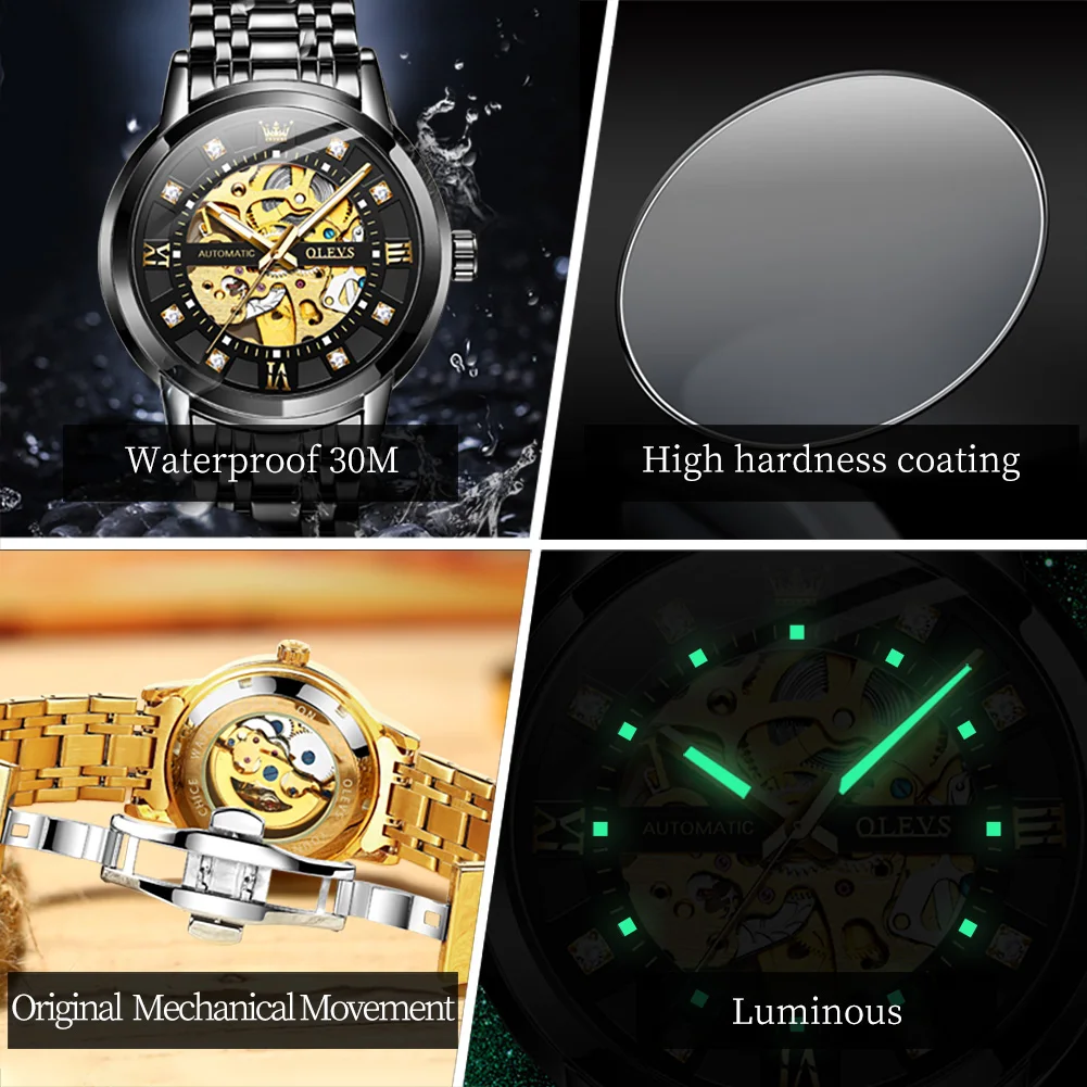 OLEVS 9901 ساعة رجالية فاخرة HD مجوفة ساعة ميكانيكية أوتوماتيكية بالكامل مقاوم للماء Reloj الأعمال الترفيه ساعة رياضية للرجال