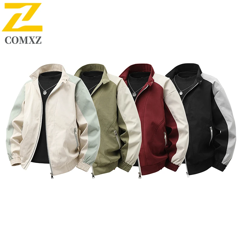 

COMXZ Men Jacket Stand Collar Vintage Patchwork Color Blocking Outdoor Hiking Camping Coat Lightweight Travel Climbing Jackets