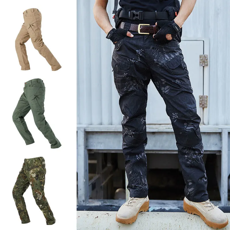 Men's Tactical Cargo Pants Water Resistant Ripstop Plaid Multi-Pocket Breathable Wear Resistant Outdoor Work Hiking Trousers