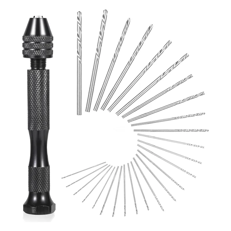 

ABMS-поворотная дрель для рукоделия, 26 шт., набор микросверл, тиски для штифтов, ручная дрель, ручной комплект ювелирных изделий (0,5 мм-2,5 мм)