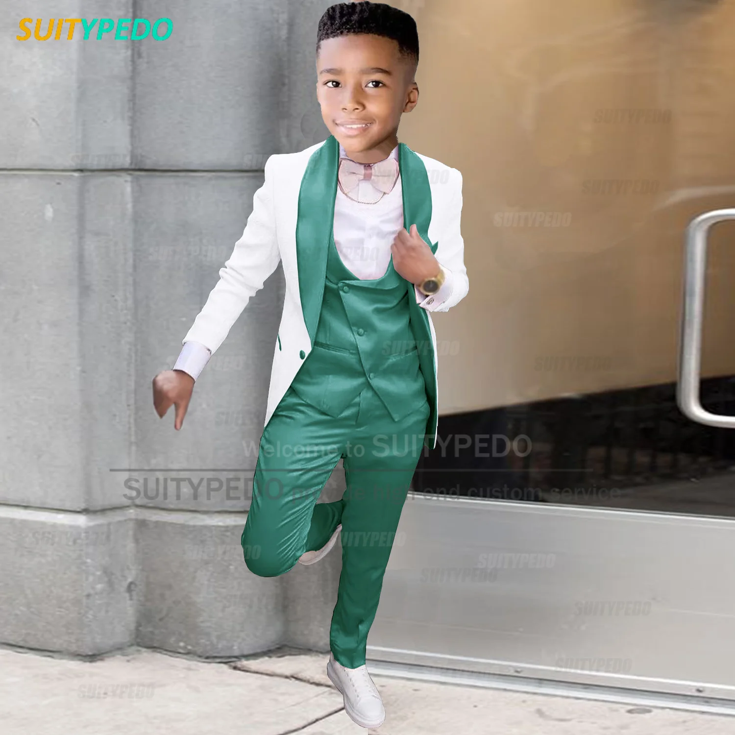 Boys Suit Sets Evening Party Fashion Satin Blazer Vest Pants Three Pieces Teenager Graduation Ceremony Formal Slim Fit Outfits