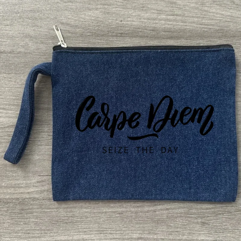 

Carpe Diem женская маленькая сумка для хранения на молнии холст джинсовые косметички дорожные духи сумка для губной помады кошелек