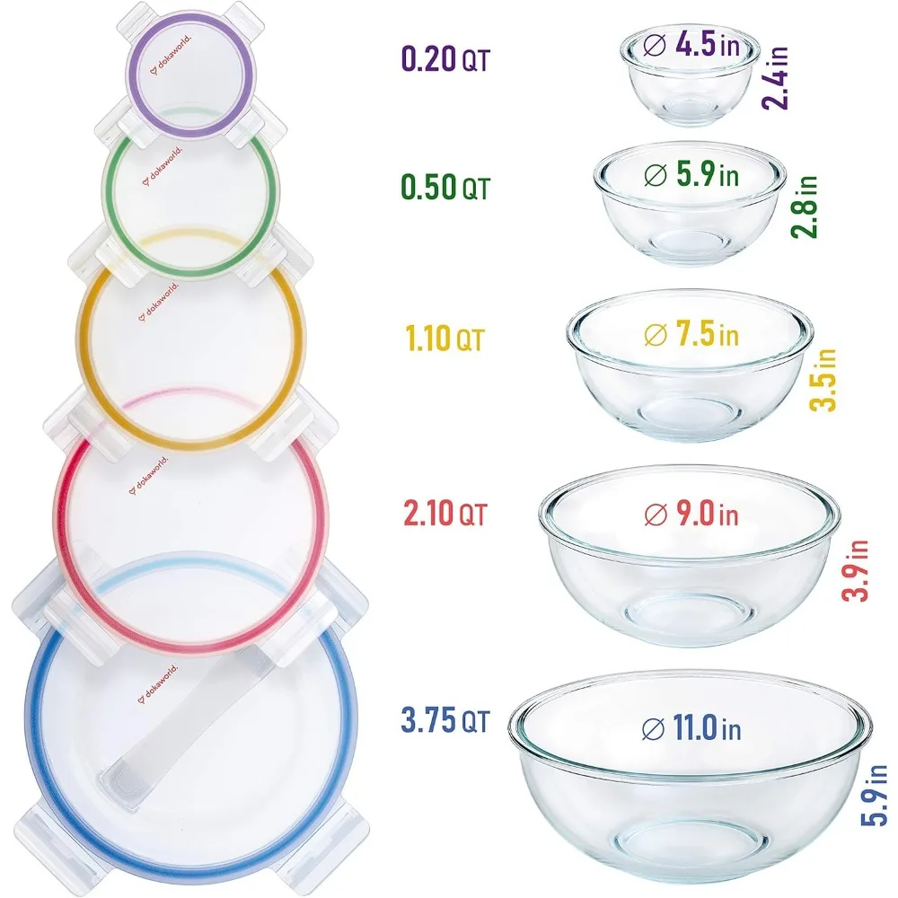 

5-Piece Stackable Nesting Glass Bowls Set with BPA-Free Lids - Microwave, Oven & Dishwasher Safe