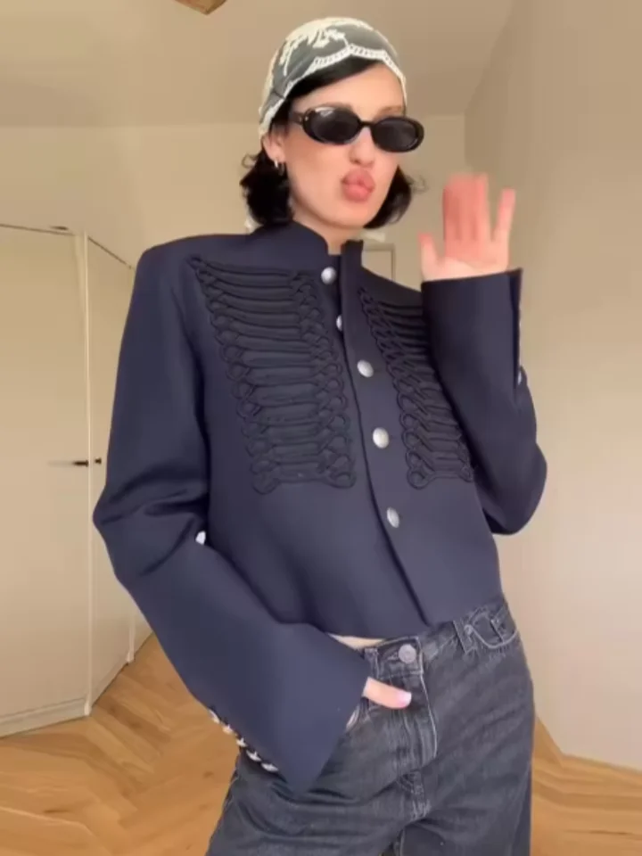 Fashion Women's Jacket O-neck Full Sleeve Single Breasted Female