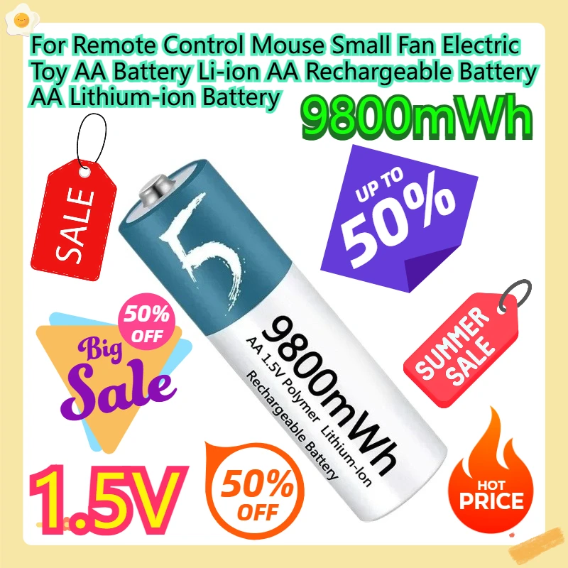 

For Remote Control Mouse Small Fan Electric Toy AA Battery Li-ion AA Rechargeable Battery AA Lithium-ion Battery 9800mWh 1.5V