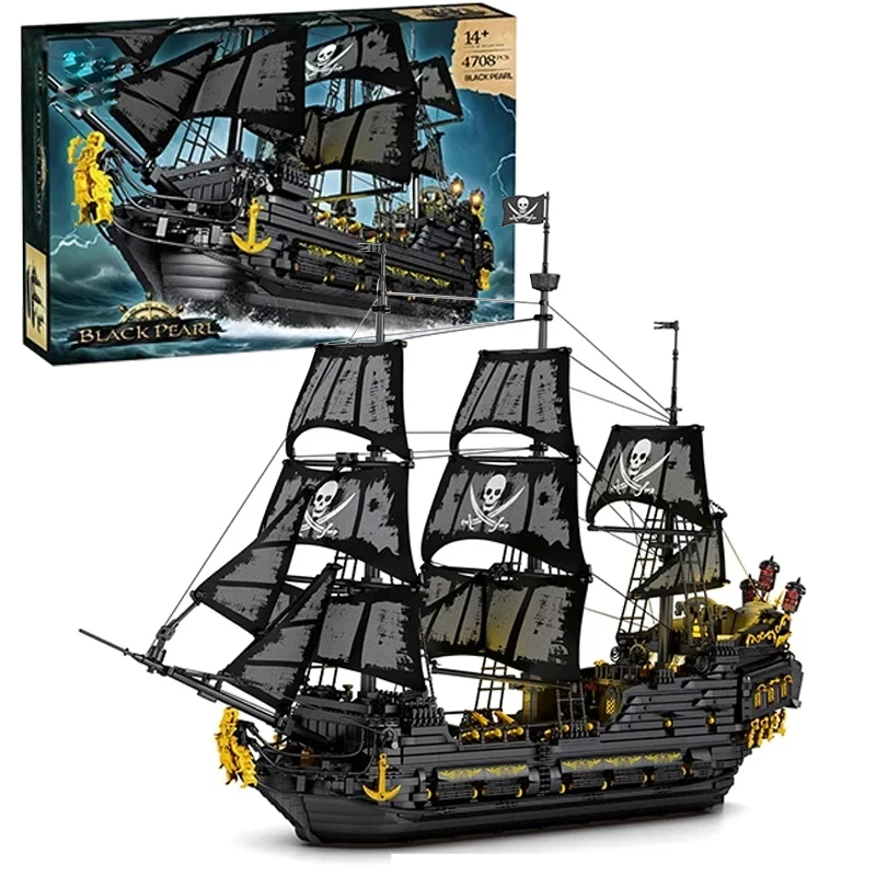 

4708PCS Creative Kids Building Blocks Caribbean Pirate Ship Black Pearl With Lighting Children's Toys For Kids Adults Gifts