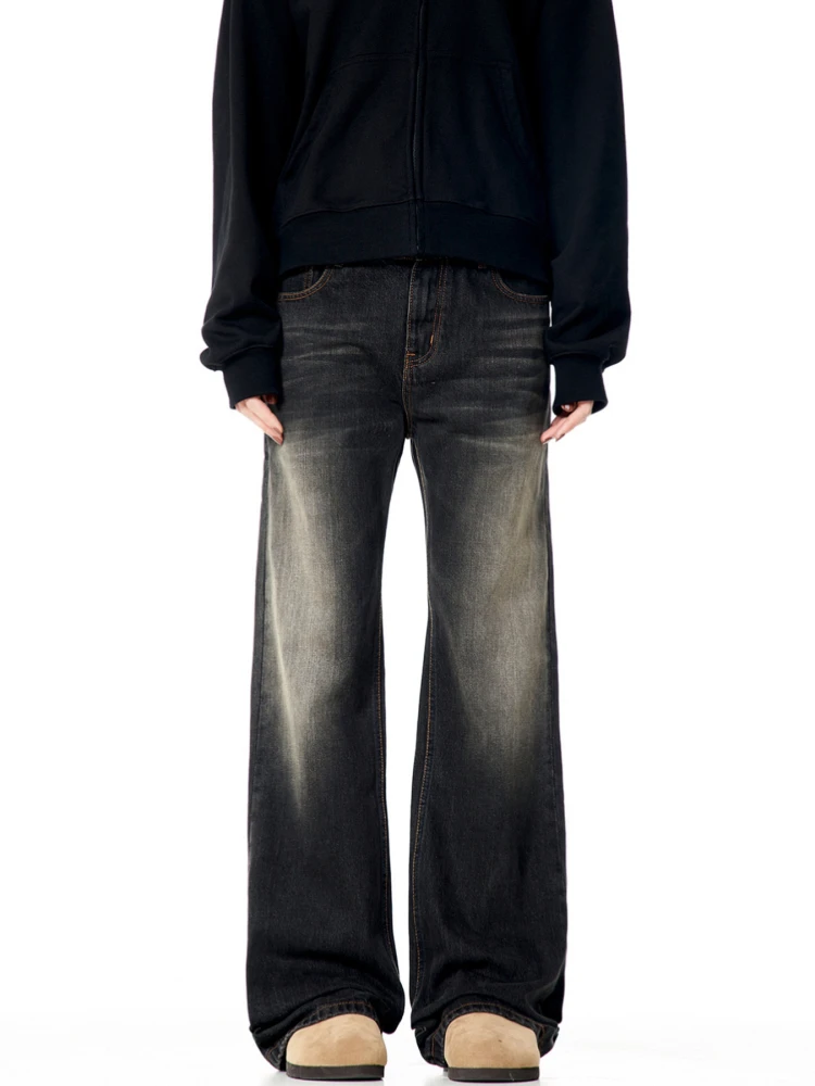 

Retro American Waed Distred Color Blo Micro Flare Denim Jeans Loose Fit Men's And Women's Straight Leg Cotton Jeans