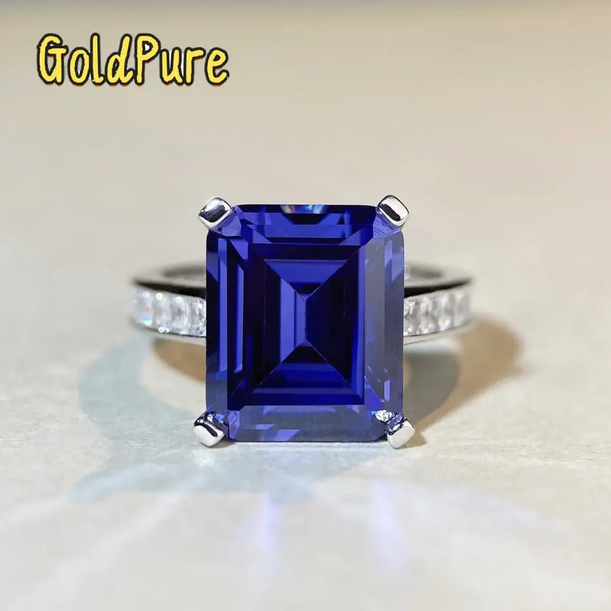 

Кольцо Goldpure Luxury из чистой платины PT950 с темно-синим муассанитом и бриллиантами, классическое, с четырьмя крапанами, для женщин