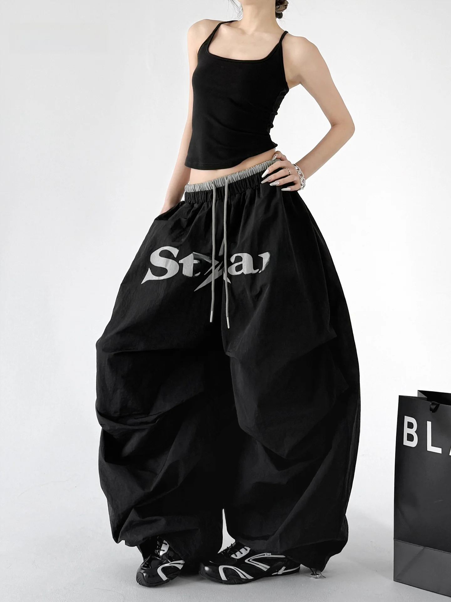 

Женские широкие брюки Bla Workwear, весна 2026, свободные, с завязками, в стиле парашютиста, повседневные, уличная мода