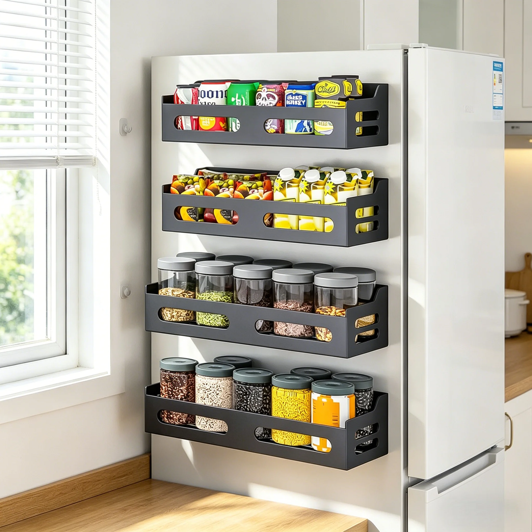 Magnetisches Kühlschrank-Seitenregal Ohne Bohren Küchenorganizer Mikrowellen-Wandregal Multifunktionaler Halter