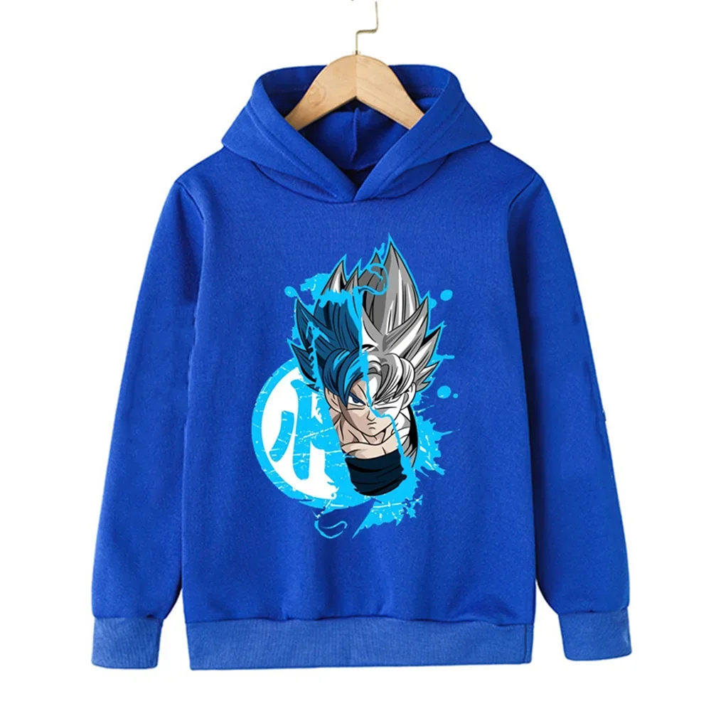 Dragon Ball Goku Ultra Instinct Blue Print Hoodie Kids Boys Girls Pullover Hooded Sweatshirt Anime Children Streetwear Tops