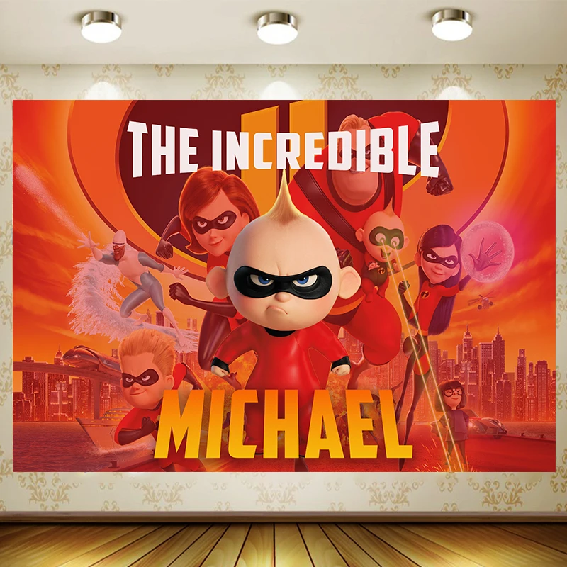 The Incredibles Backdrop Children Birthday Party Supplies Cartoon Superhero Decoration Background baby shower