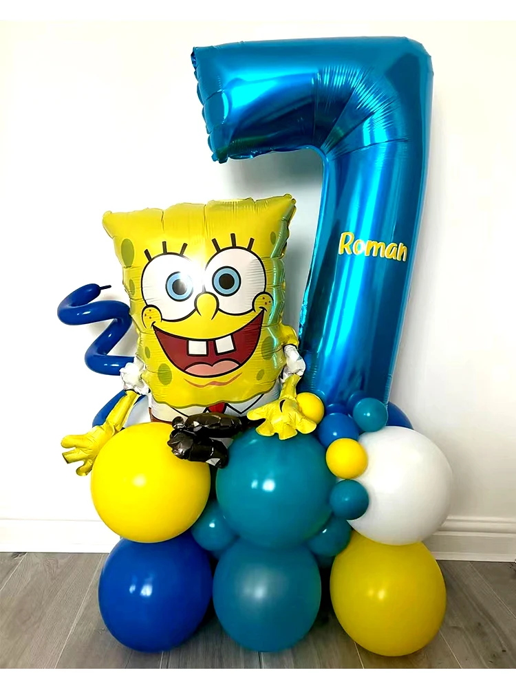 SpongeBob SquarePants Theme Birthday 32 Inch Number Balloon Set Children's Event Supplies Aluminum Foil Latex Balloon Decoration