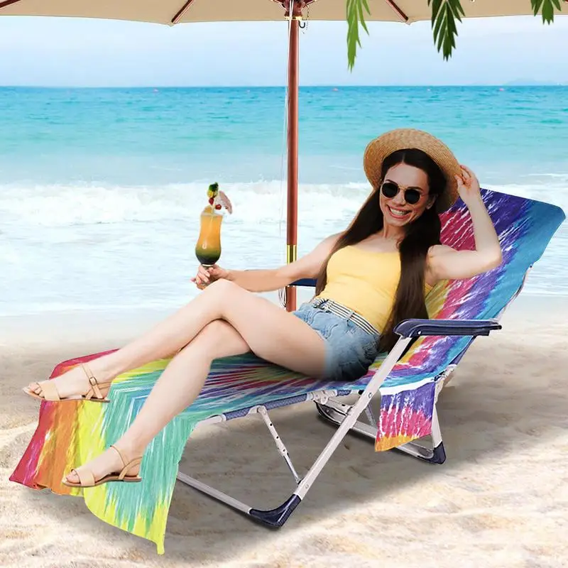 Lounge Chair Cover Tie-Dyed Beach Chair Cover Tie-Dyed Microfiber Chair Cover With Pockets Quick Dry Chaise Towels Cover For