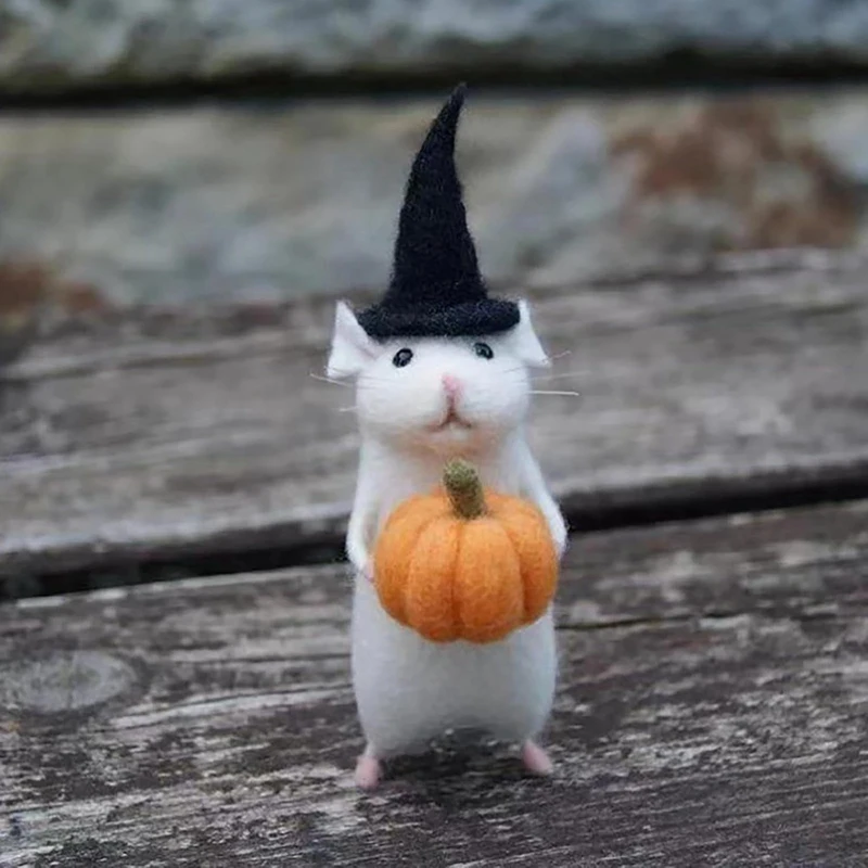 Felt Mouse Decorations, Cute Felt Mouse Figurines For Halloween Decorations, Handmade Needle Felt Decorations