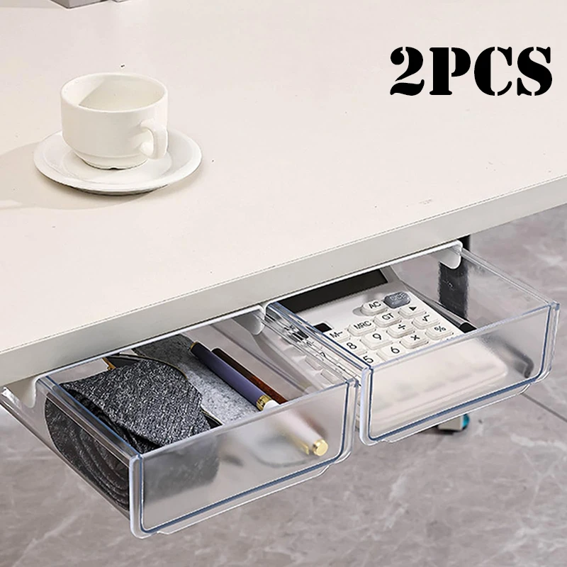 1/2pcs Small Adhesive Storage Box For Kitchen Drawer Items Use Clear Visibility To Keep Small Supplies Sorted And Ready To Reach
