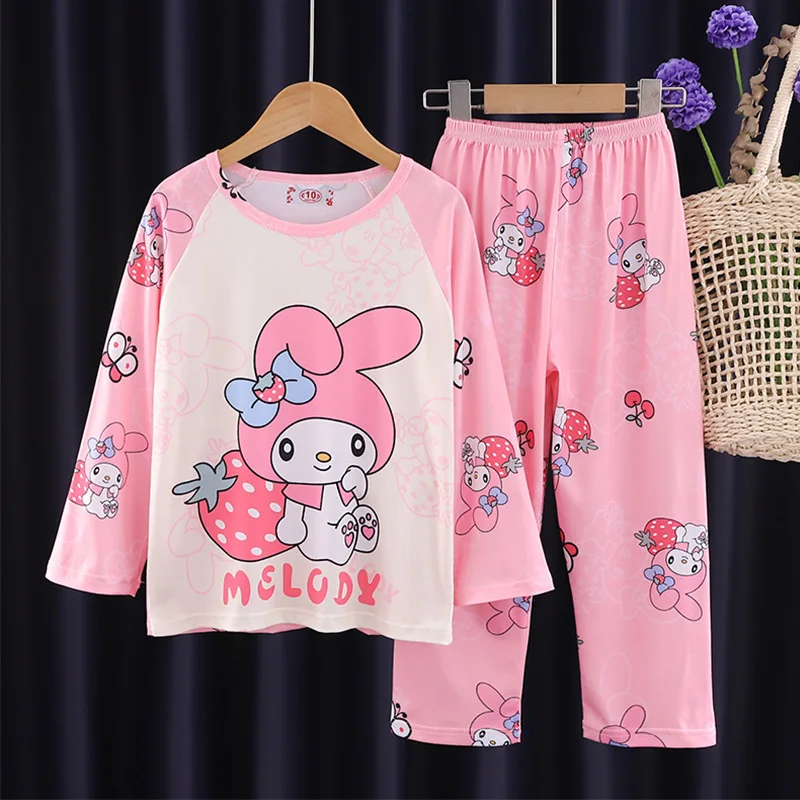 Criança kuromi pijamas terno outono temporada sanrios anime olá kittys bonito menina roupa interior kawaii dos desenhos animados menino lounge roupas estudante