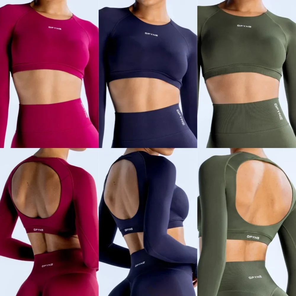 Dynamic Long Sleeve Crop Top with Logo Women Short Sleeve Yoga Top Light Weight Gym Crop Top Seamless Bicycle Sports Long Sleeve