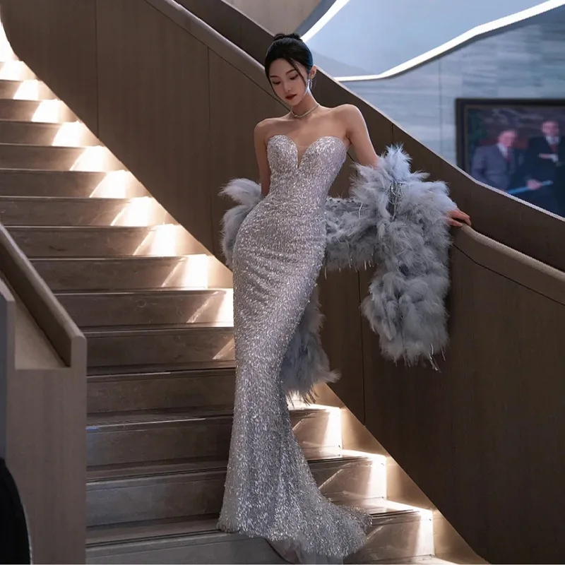 

Сексуальное вечернее платье с бретельками и хвостом, новинка 2024, свадебное платье для хозяина, невесты, празднования помолвки Dr