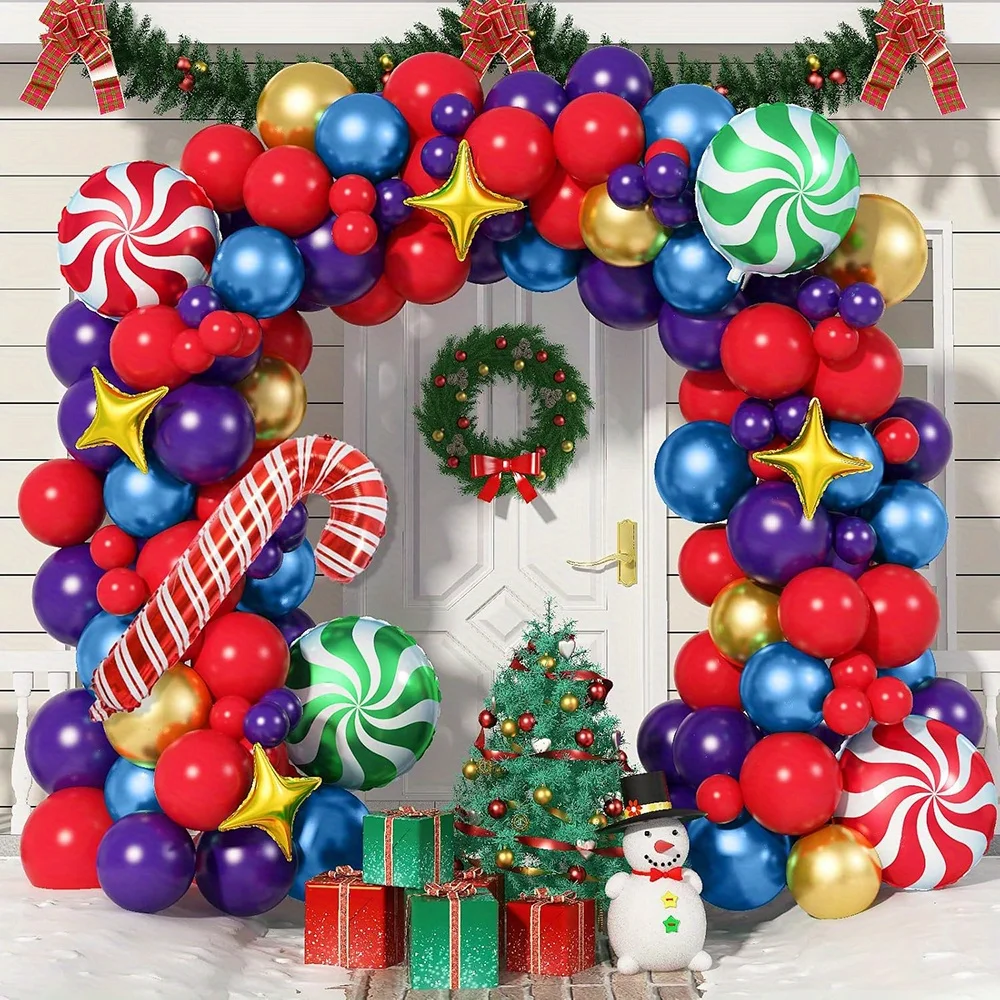 Juego de globos coloridos de piruleta, 132 piezas, perfectos para decoraciones interiores y exteriores como Nochebuena y celebraciones del Día de nuevo año