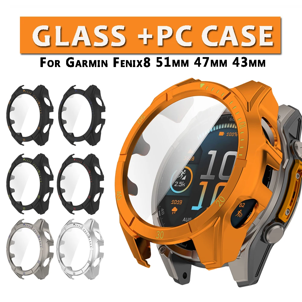 

Защитный чехол для часов Garmin Fenix 8 51 мм, 47 мм, 43 мм, жесткая рамка из ПК + стекло, чехлы с полным покрытием, аксессуары для корпуса Fenix8