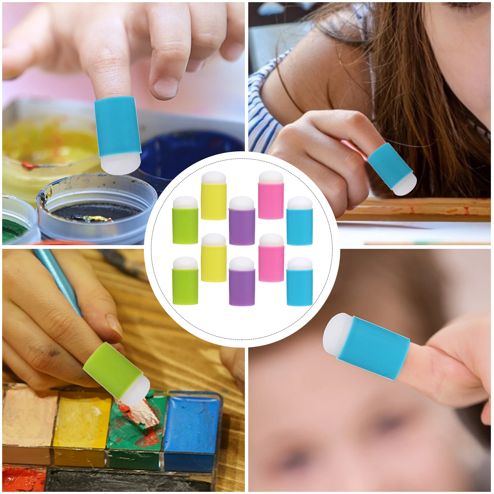 

10Pcs Finger Sponge Dauber Plastic Round Surface Eco Friendly Kids Painting Covers Children DIY Art Craft Supplies Ink Blending