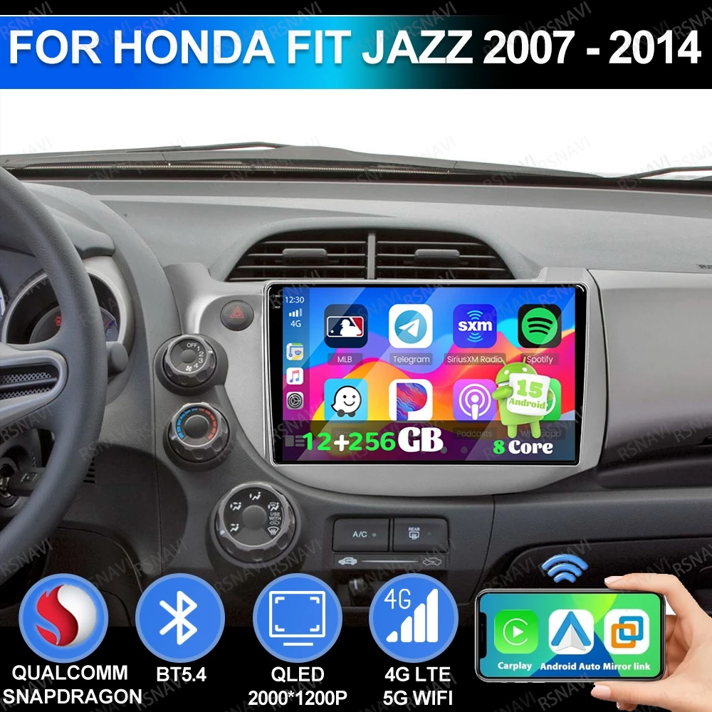 Android 15 For Honda Fit Jazz 2007 - 2014 Qualcomm 4G LTE BT DSP Stereo Navigation 5G WIFI Autoradio GPS Car Radio Multimedia