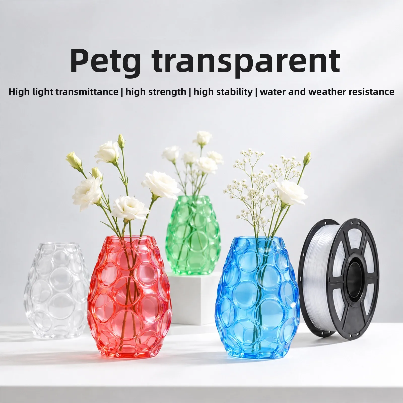 Transparent PETG 1KG 3D Printer Filament Transparent 1.75mm No Stringing Smooth Printing Neatly Wound