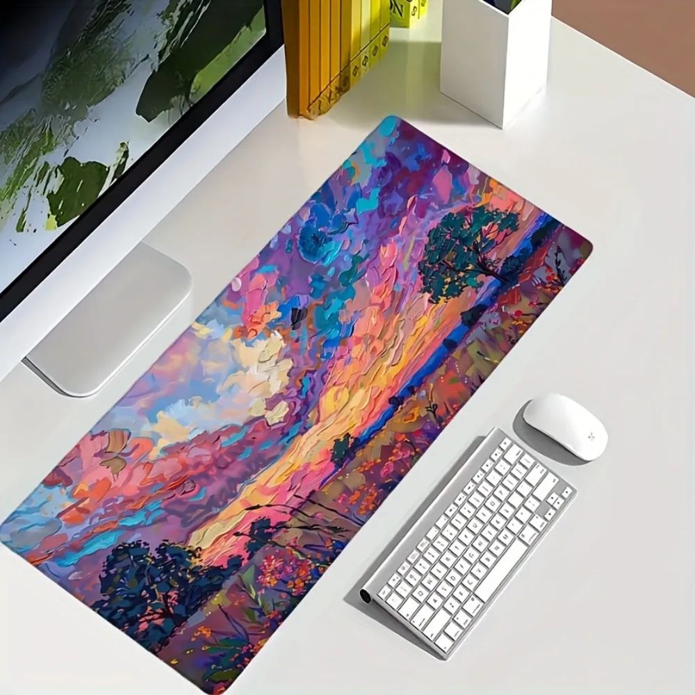 Colorful sunset landscape design, anti-slip bottom layer, office desk pad, game accessories desk organizers and trays