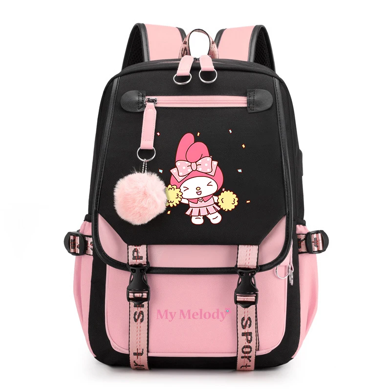 Cute Sanrio My Melody Girls Boys School Backpack Teenager USB Charging Laptop Backpack Teenager Rucksack Travel Bag Mochila